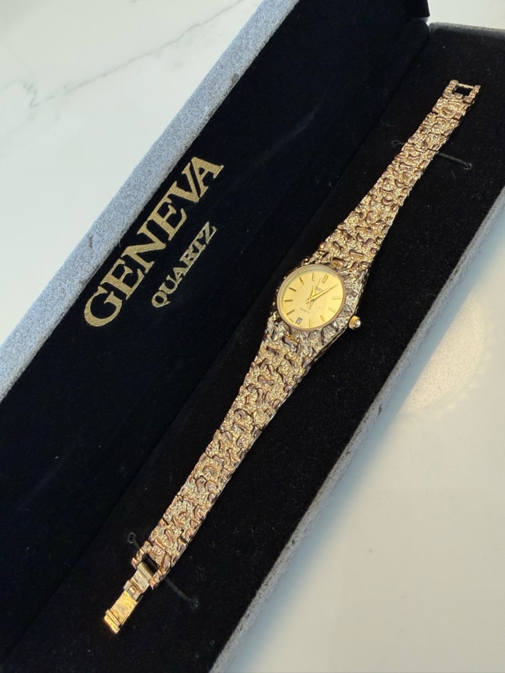 Geneva Limited Edition Quartz watch w/ gold-toned nugget-style band